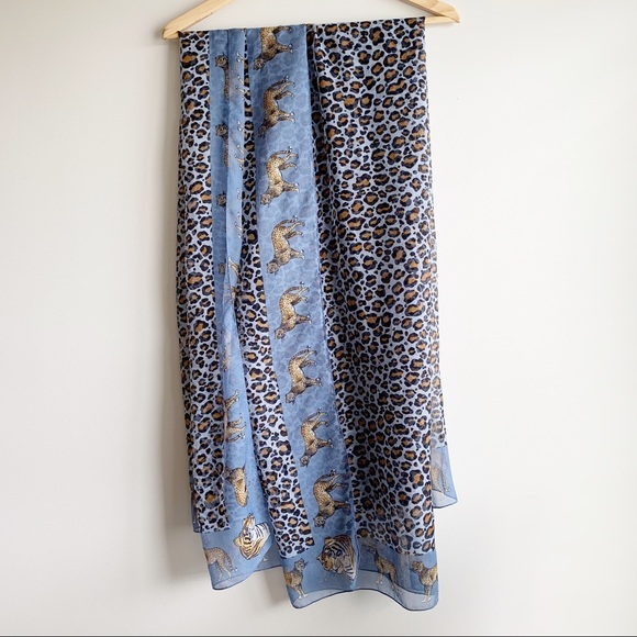 SOLD Blue Sheer Scarf Made in Italy Leopard Print - Picture 2 of 7